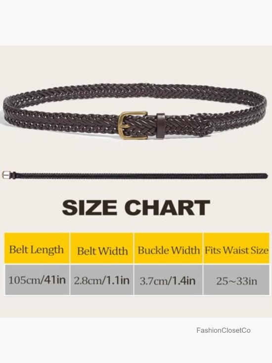 Women\'s Boho Braided Faux Leather Skinny Waist Belt for Dresses Jeans Pants